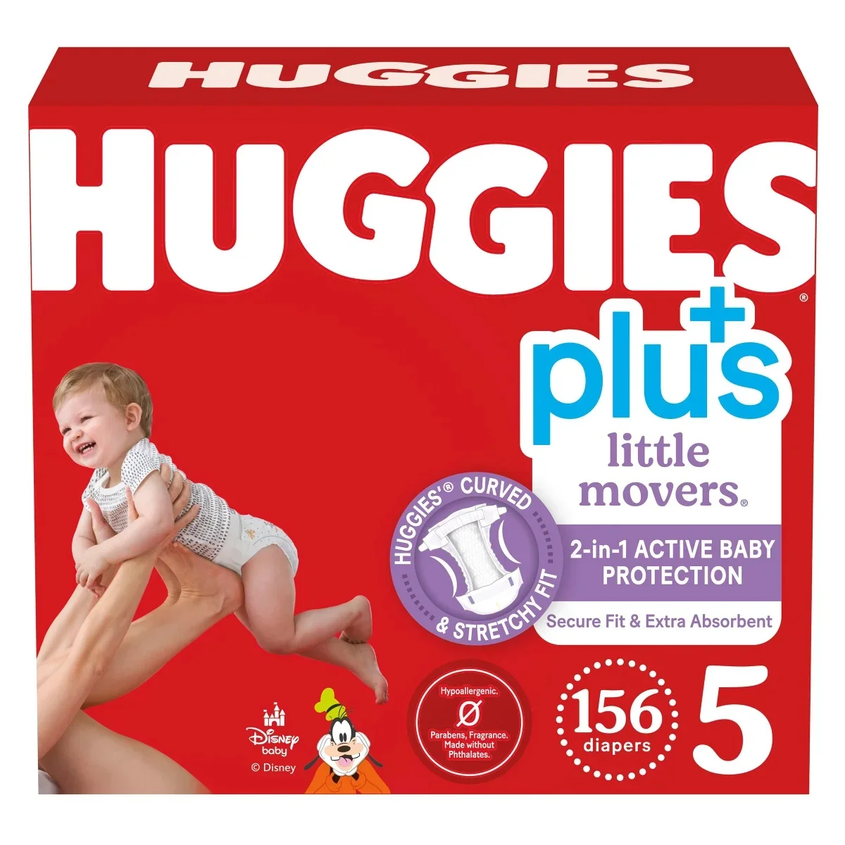 Couches Bébés Huggies Plus, Taille 5, Poids 12 kg et Plus, Protection Maximale, 156 Unités