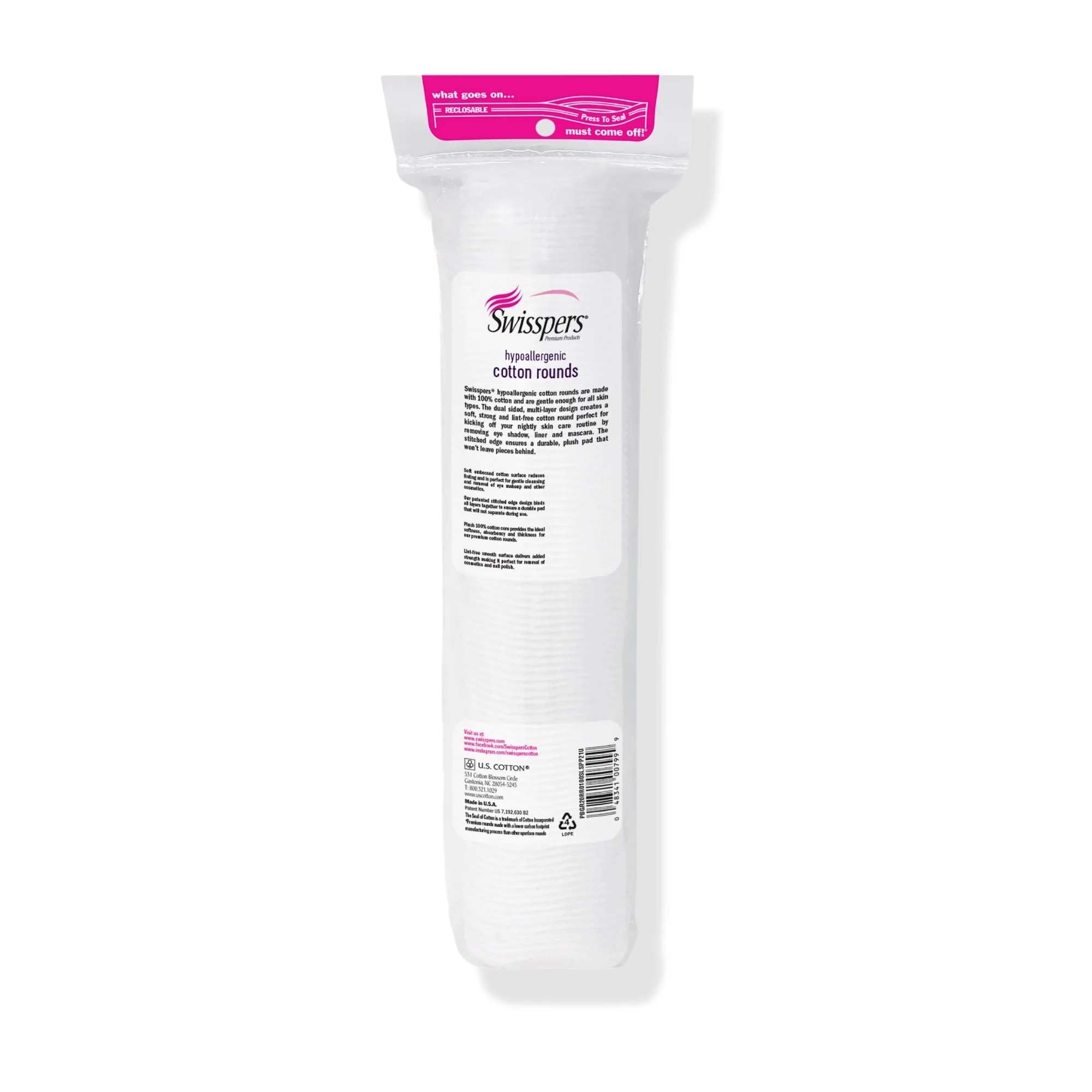 Disques de Coton Premium SWISSPERS, 100% Pur, Hypoallergénique, Sans Chlore, 100 Tampons – Image 8