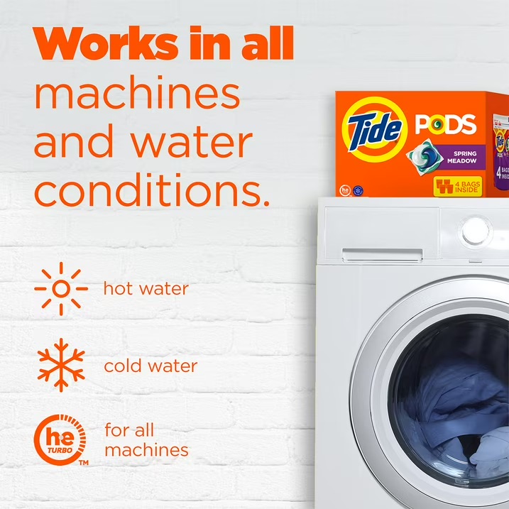 Capsules Lessive TIDE PODS 3-en-1, Senteur Fraîche Printemps, HE Compatible, 156 Unités (4 sacs) – Image 3