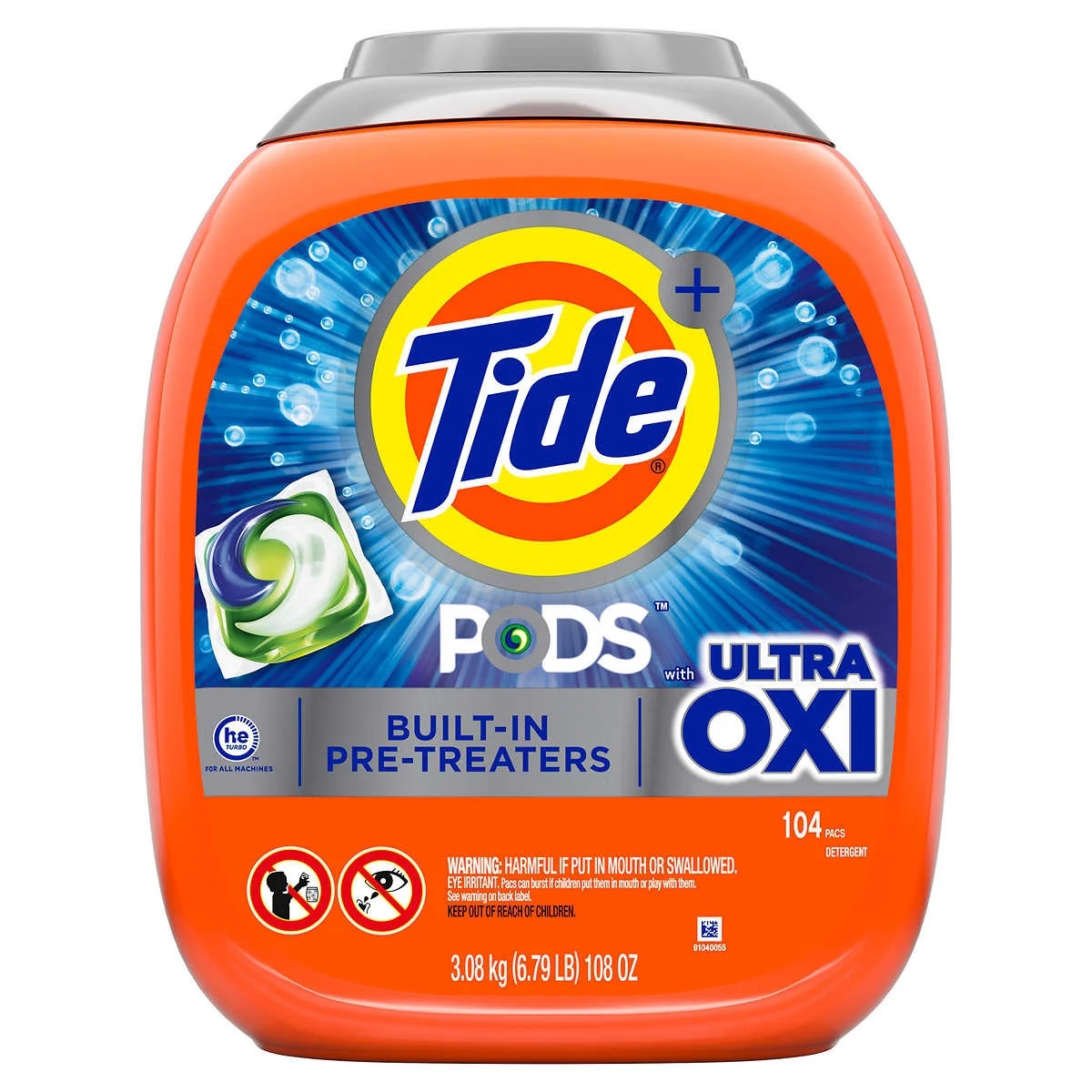 Capsules Lessive TIDE PODS Ultra OXI 4-en-1, Détachant Intégré, HE Compatible, 104 Unités