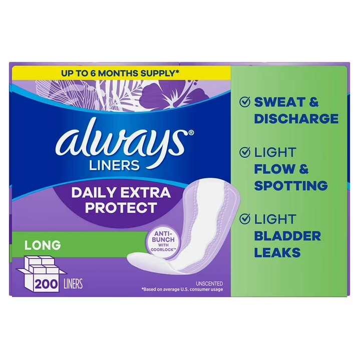 Protège-slips Always Xtra Protection Daily Liners Long, Anti-Bunch & Sans Parfum, 200 Unités – Image 10
