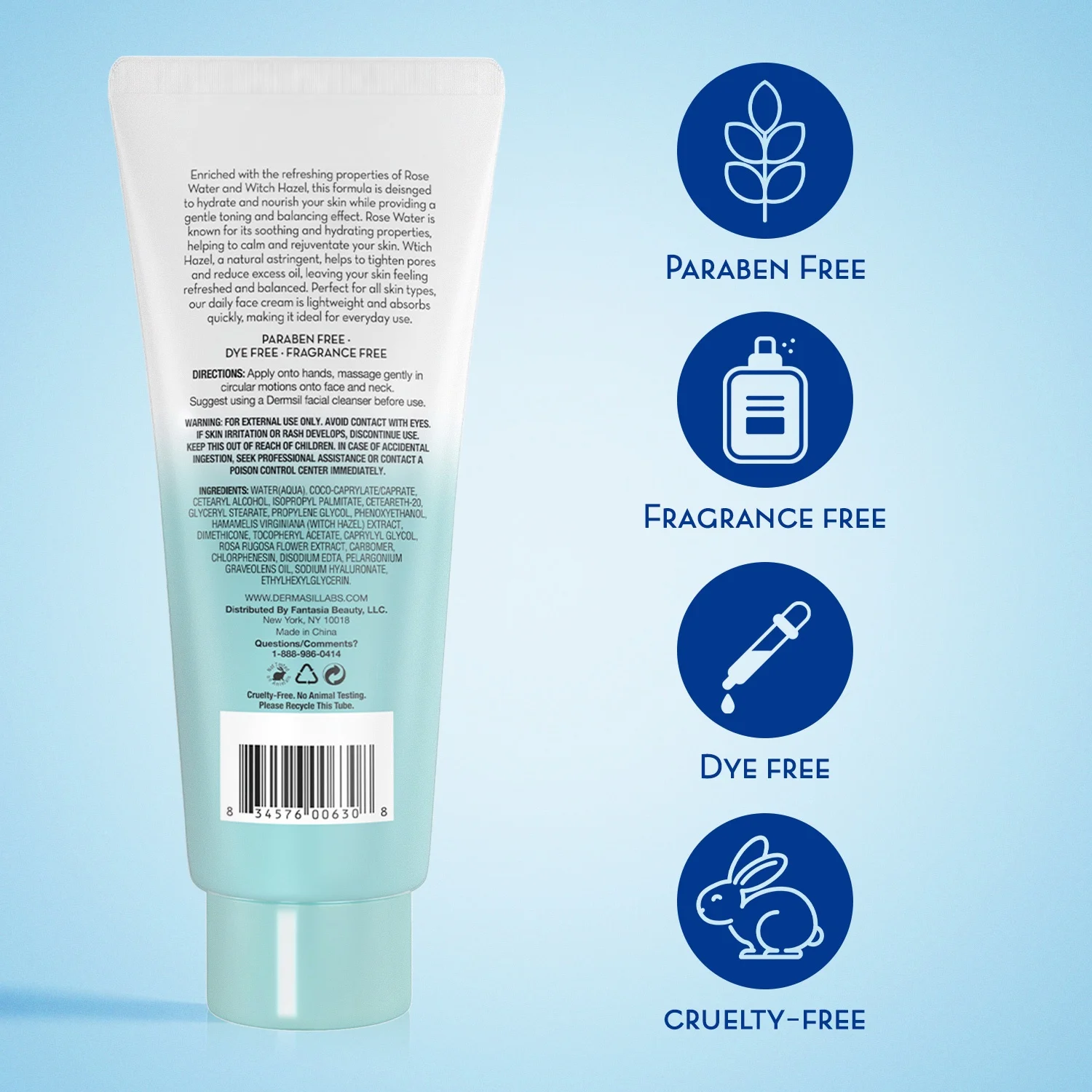 DERMASIL - Crème Visage Quotidienne Sans Parfum, Hydratant Léger avec Acide Hyaluronique, Eau de Rose & Hamamélis, 59 mL – Image 3