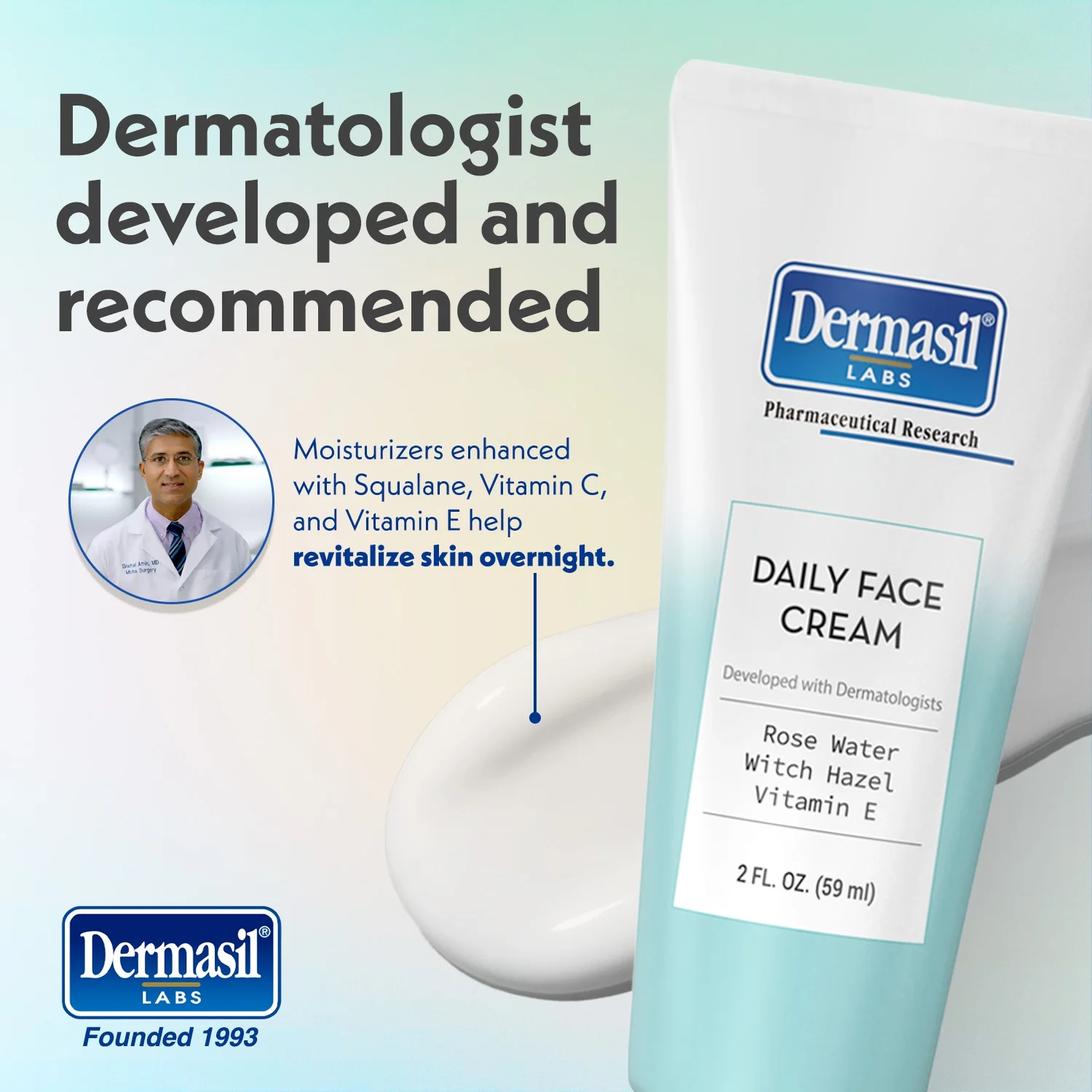 DERMASIL - Crème Visage Quotidienne Sans Parfum, Hydratant Léger avec Acide Hyaluronique, Eau de Rose & Hamamélis, 59 mL – Image 4