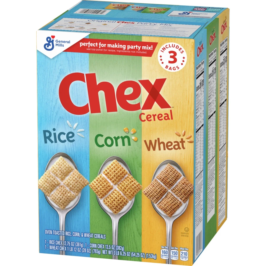 Chex Cereal Party Mix Variety Pack, Trio de Céréales Maïs, Riz et Blé, Format Géant 1,53 kg