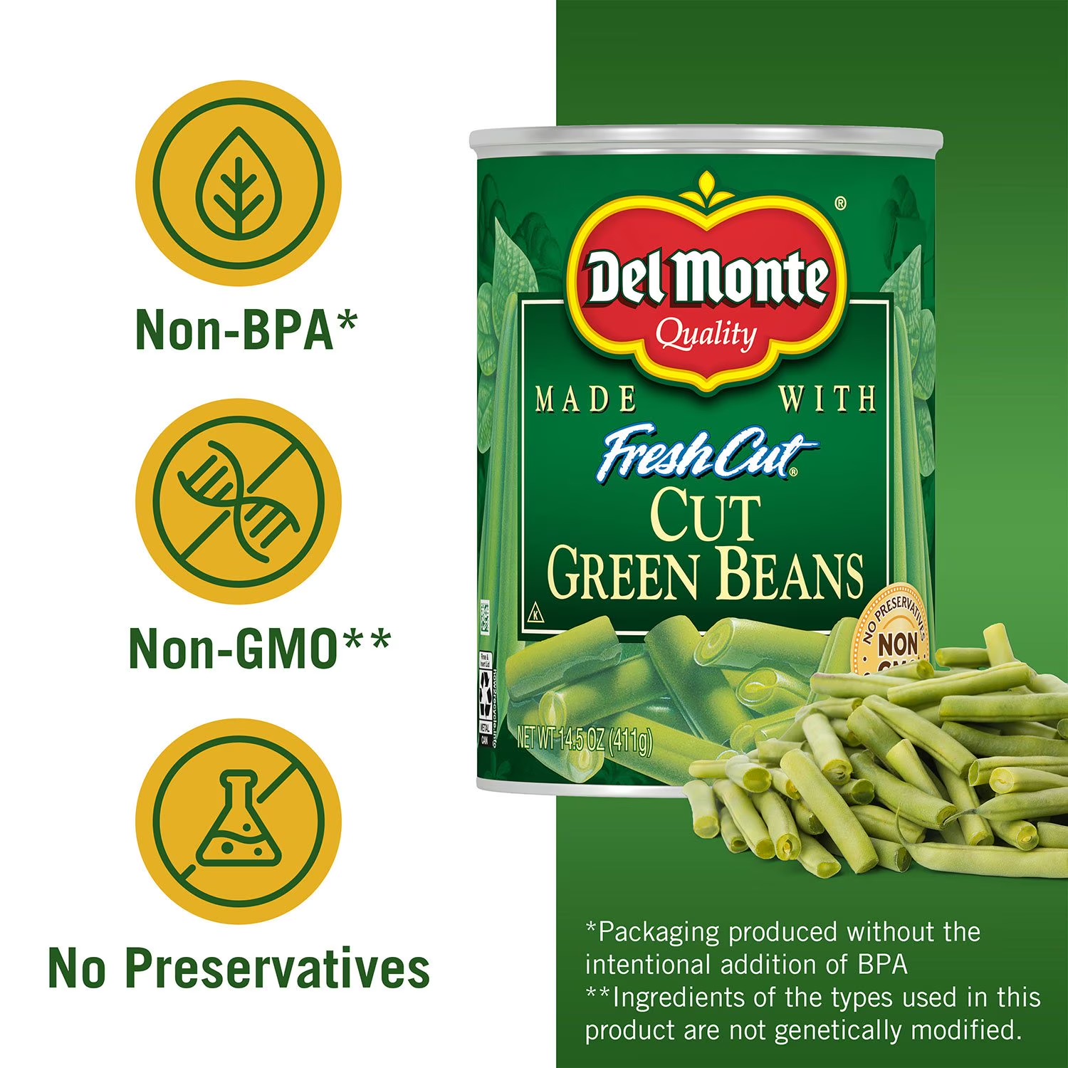 Haricots Verts Coupés Del Monte Blue Lake, Qualité Supérieure, Conserve de 411 g – Image 5