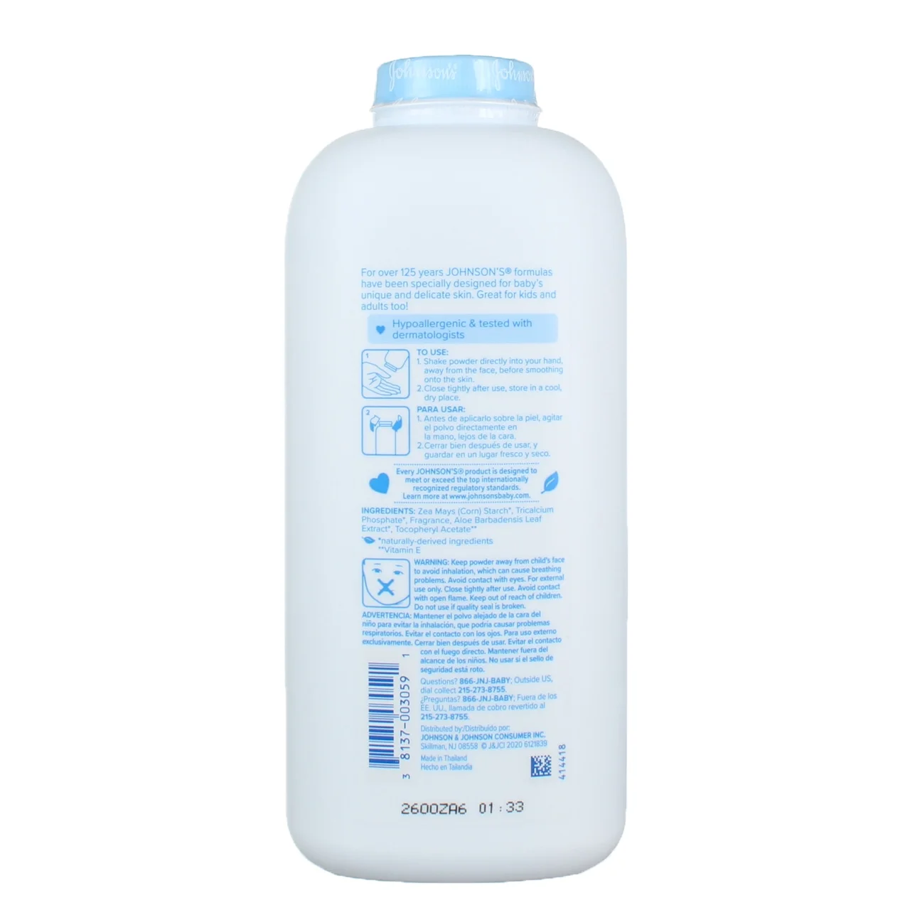 Johnson's - Poudre Pour Bébé , à l'Amidon de Maïs Naturel, Aloe Vera et Vitamine E, 623 g – Image 2