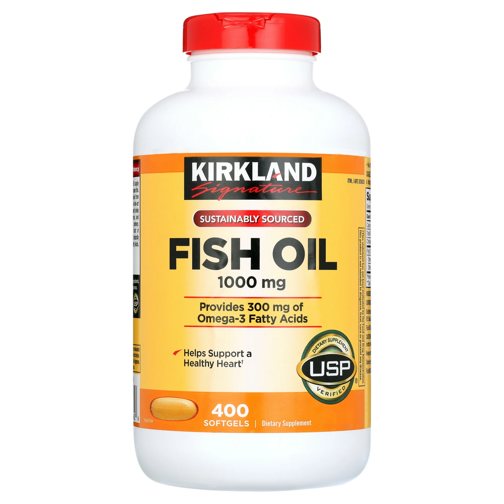 Kirkland Signature - Huile de Poisson Naturelle (Concentré), 1000 mg d'Oméga-3, Format Familial, 400 Gélules
