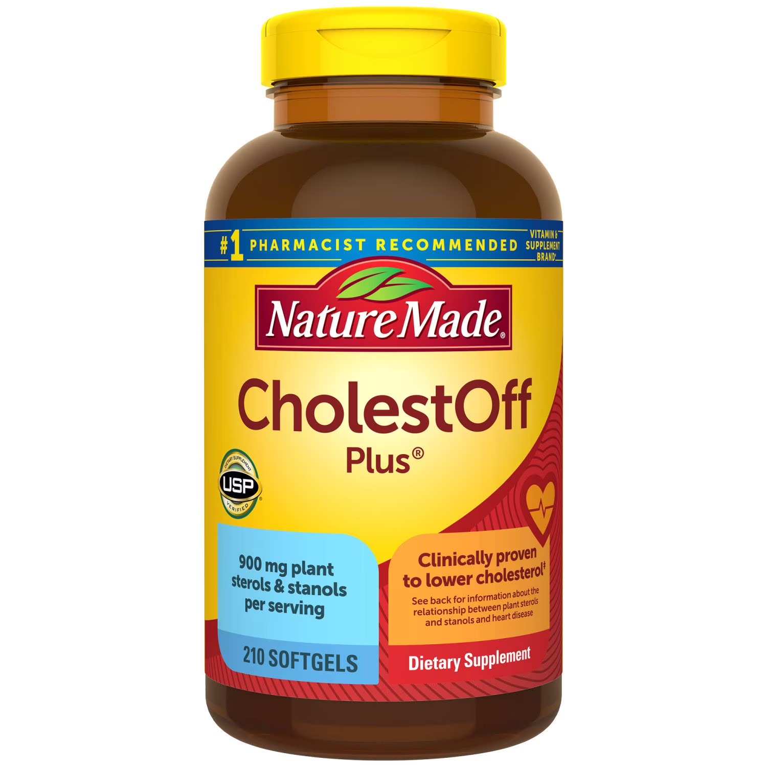 Nature Made CholestOff Plus, Gestion du Cholestérol avec Stérols et Stanols Végétaux, 210 Capsules