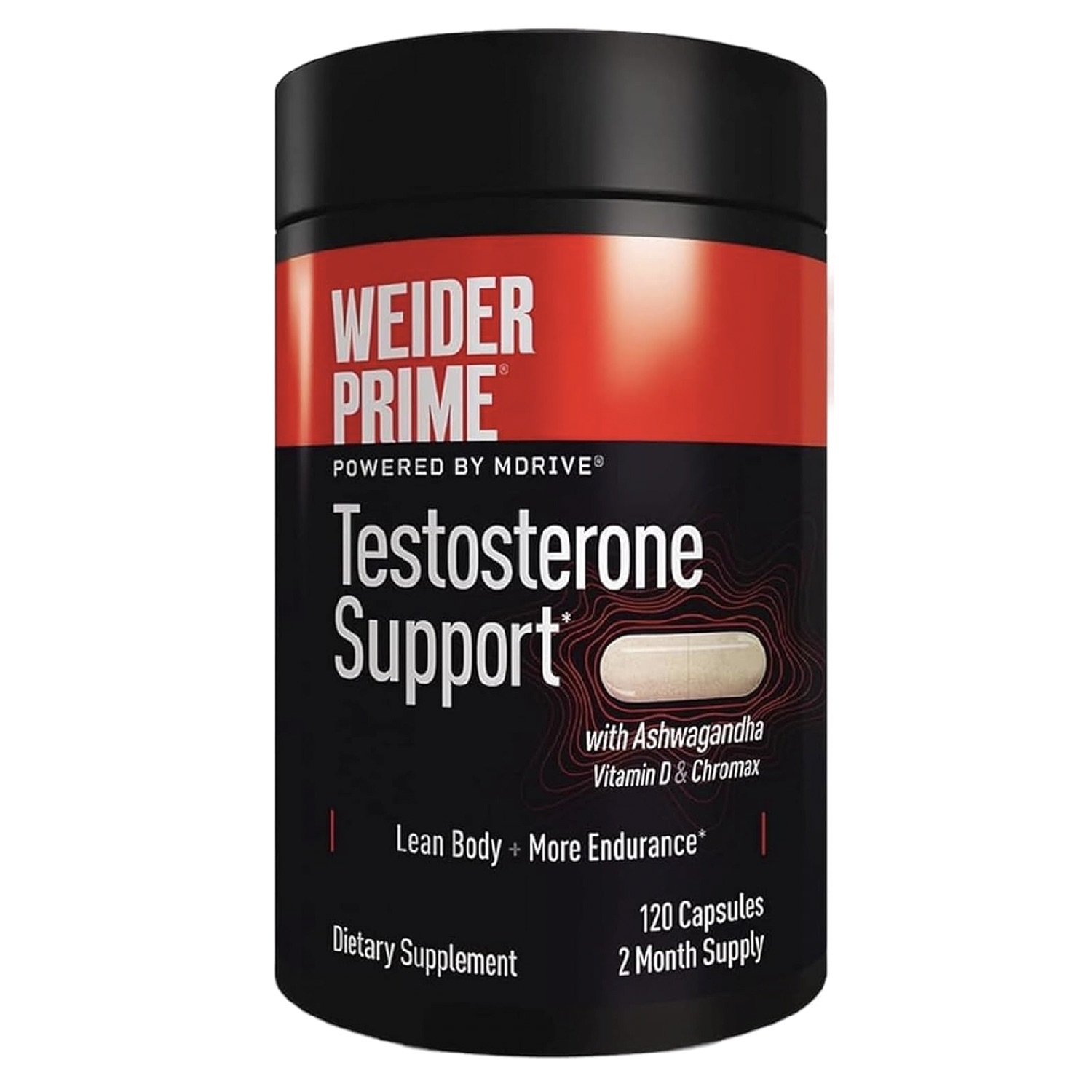 Weider Prime Testosterone Support, Formule Vitalité Masculine avec Ashwagandha KSM-66, Zinc et Bioperine, 120 Capsules