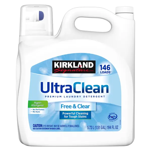 Lessive Liquide Kirkland Signature Ultra Clean Free & Clear, Hypoallergénique, 146 Lavages, 5,73 L