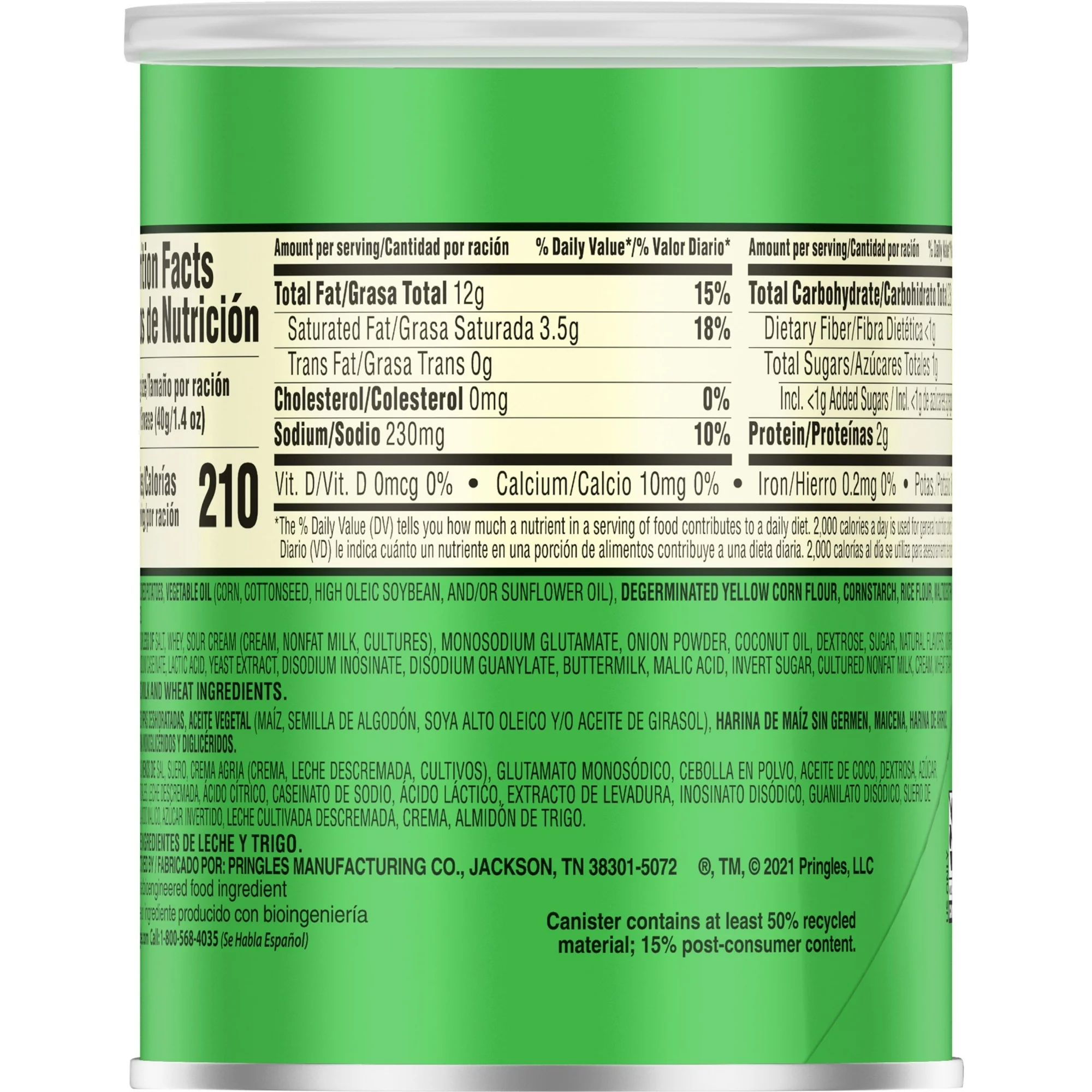 Chips Pringles Sour Cream and Onion, Tuiles de Pommes de Terre Crème Sure et Oignon, 40 g – Image 5