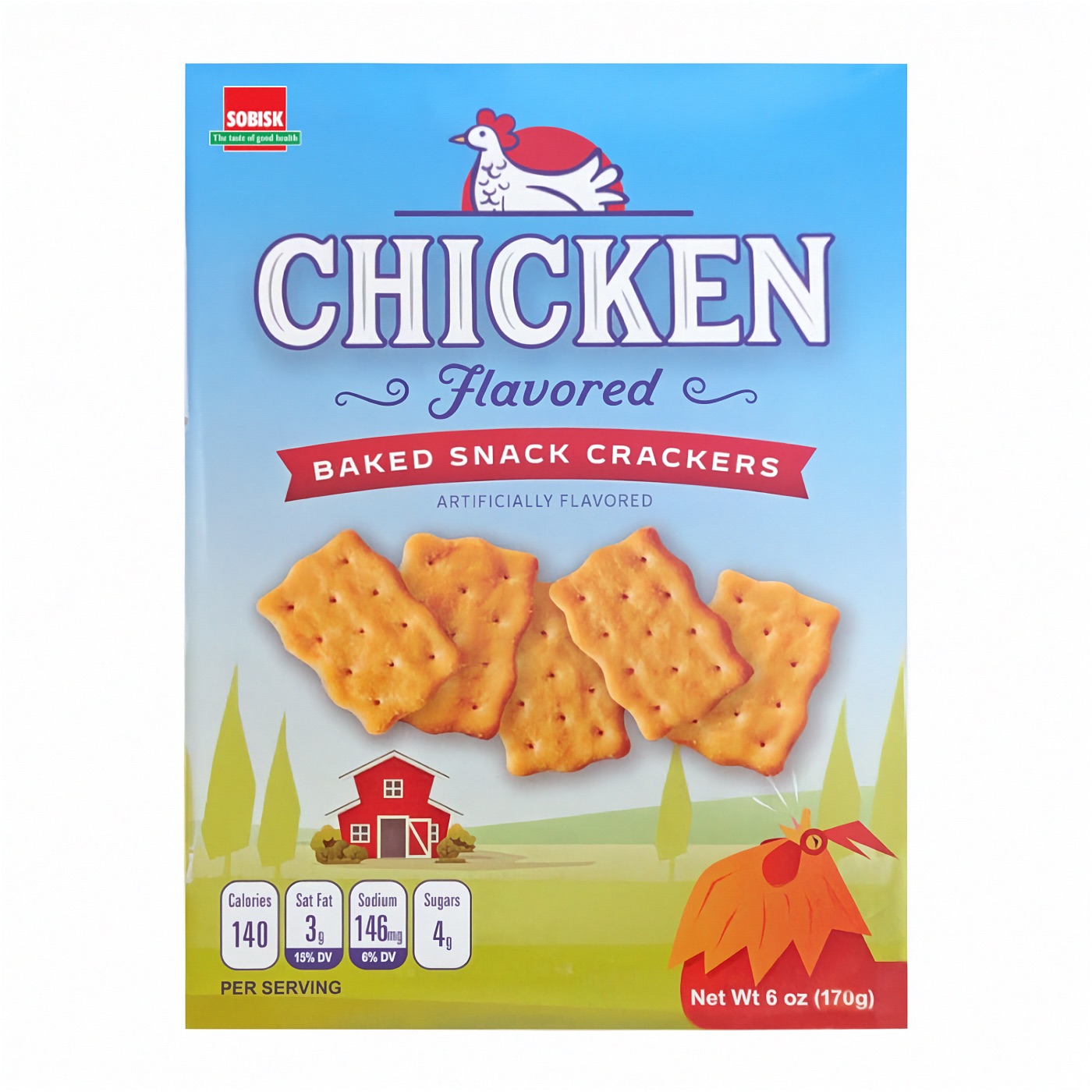Biscuits Salés Sobisk Chicken Snack Crackers, Saveur Poulet Rôti, 170 g